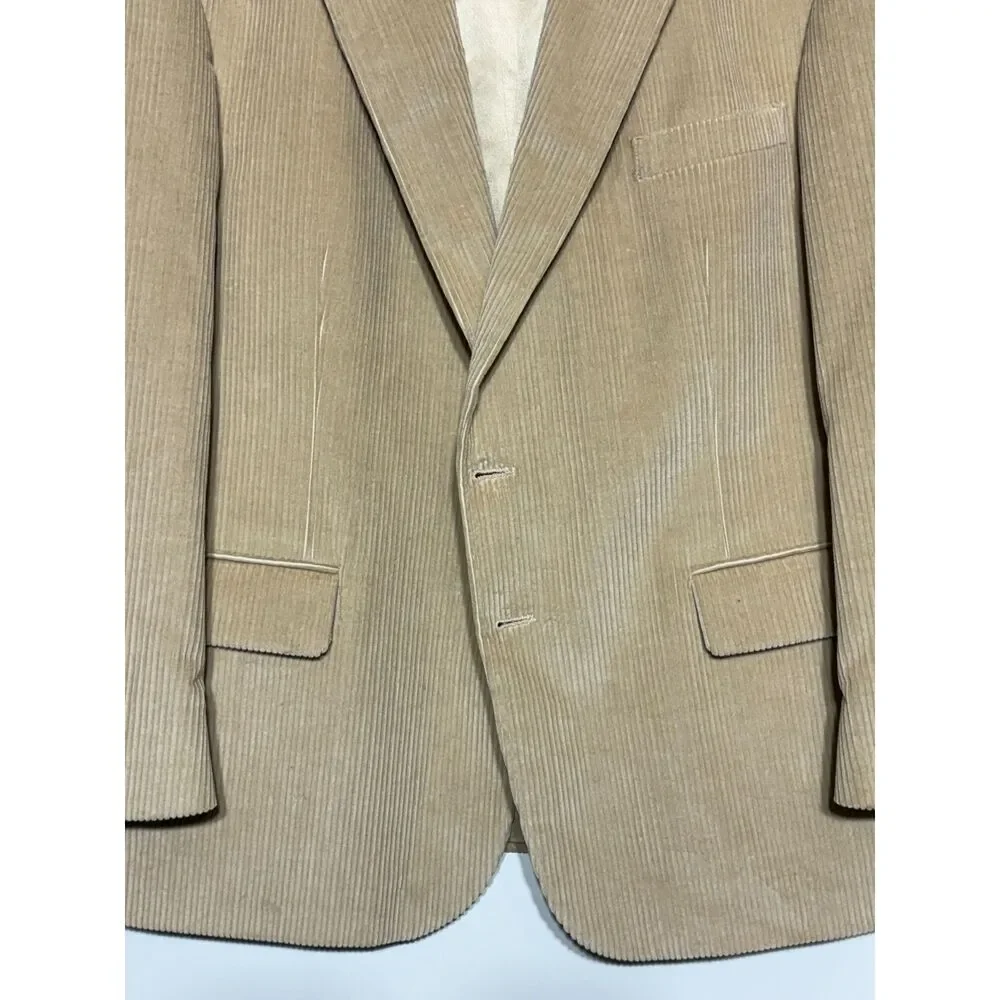 Nautica Corduroy Blazer Mens 48S Tan Camel Cotton Sport Coat Academic Vintage